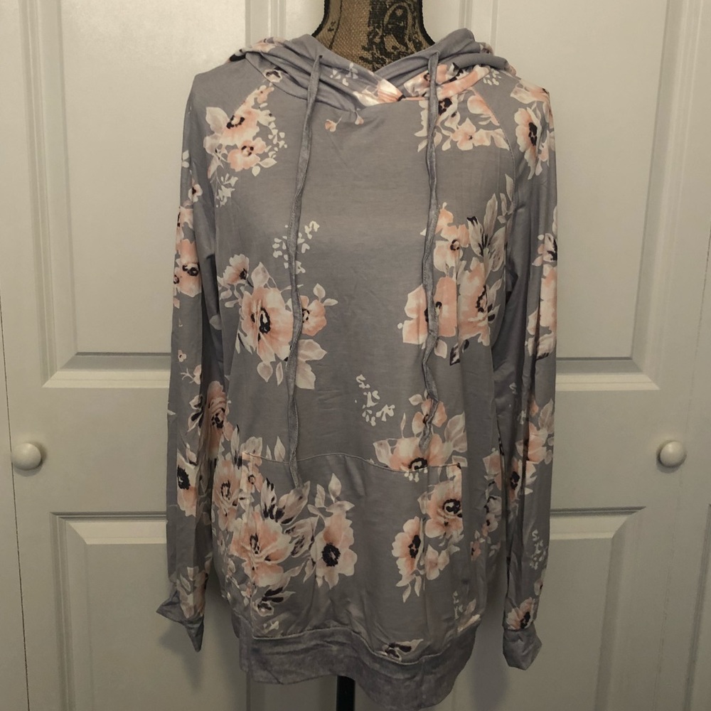 Light Grey Floral Hoodie